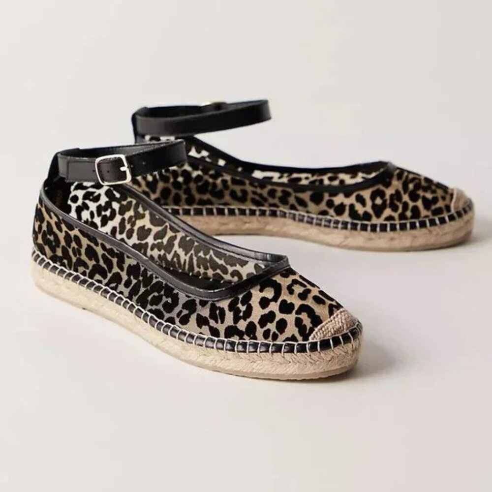 FREE PEOPLE Mason Ballet Espadrille Flats In Black Leopard NIB